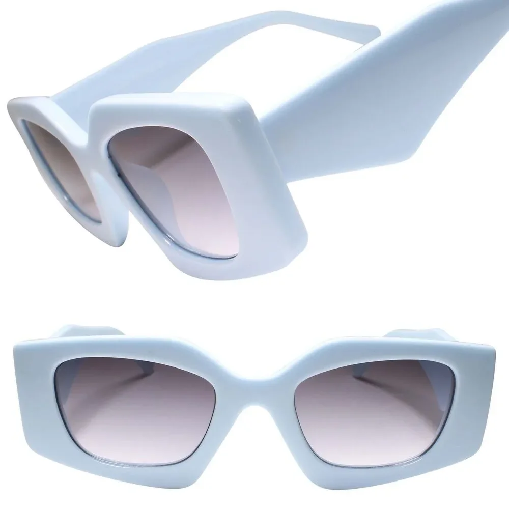 Mens Womens Geometric Angular Modernize Fashion Blue Rectangle Sunglasses